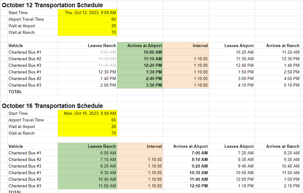 transportation schedule